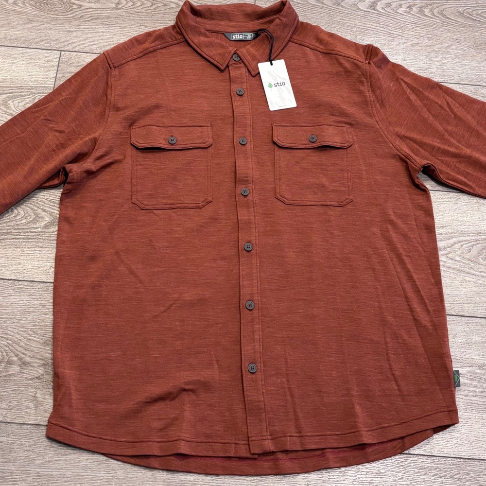 Stio Alpin Midweight Merino Shirt Mens XXL Rust Brown Long Sleeve Button Down
